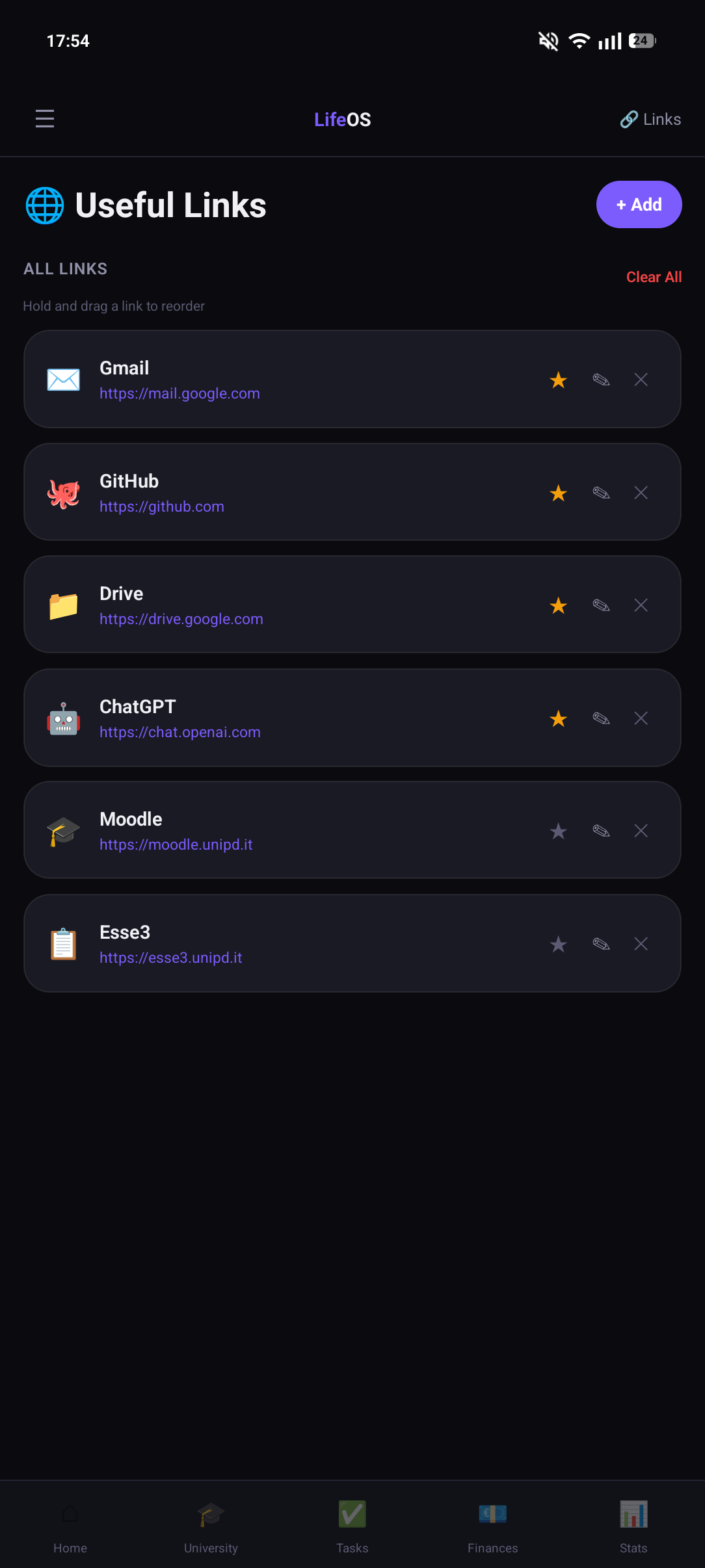 LifeOS Links Screen