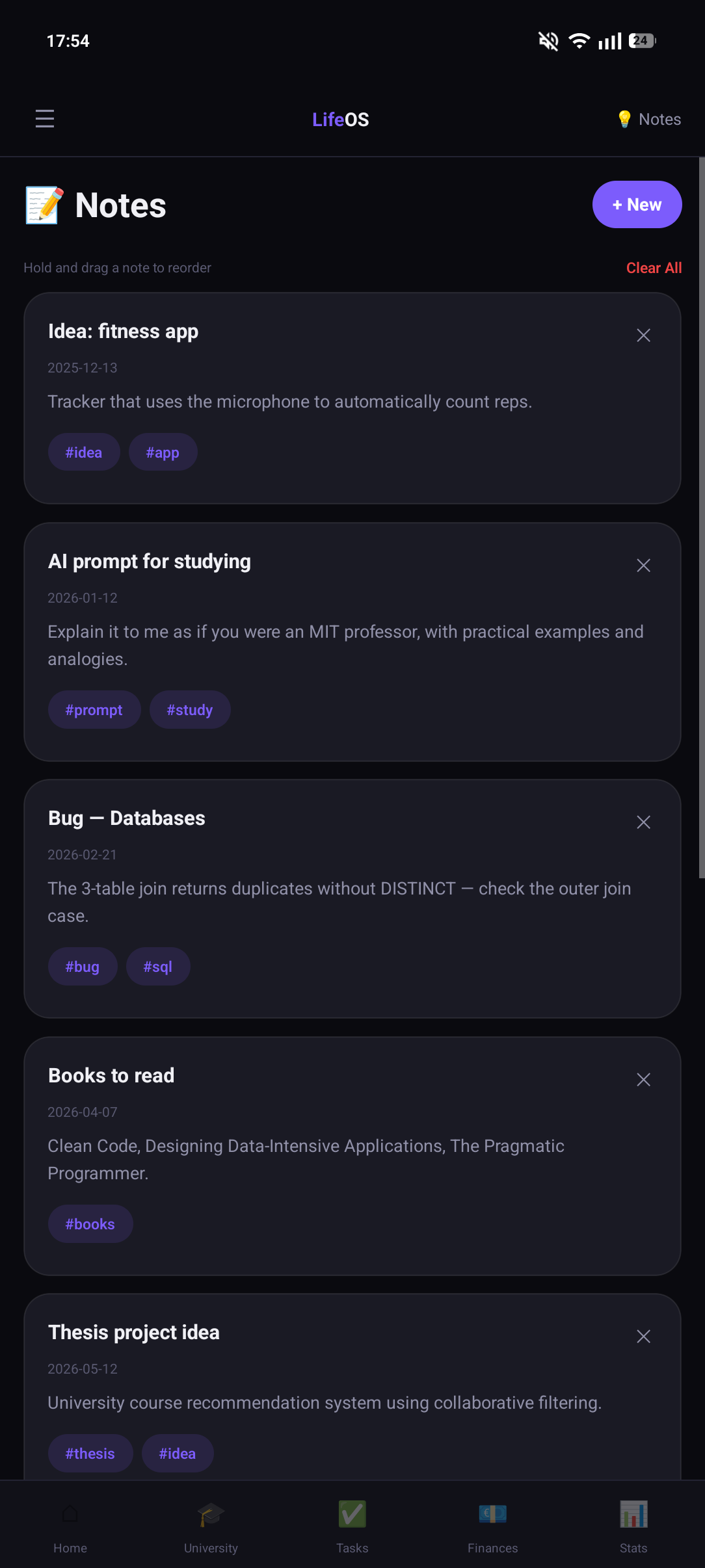 LifeOS Notes Screen